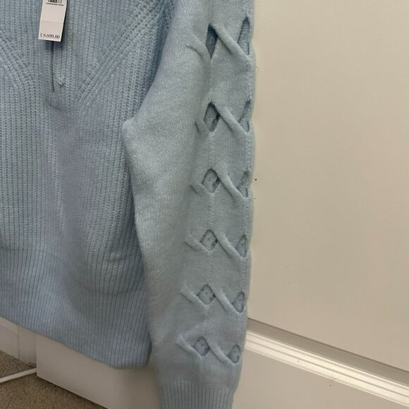 WHBM Novelty Sleeve Half Zip Pullover Color Glass ( Light Blue ) Size M - Picture 7 of 13